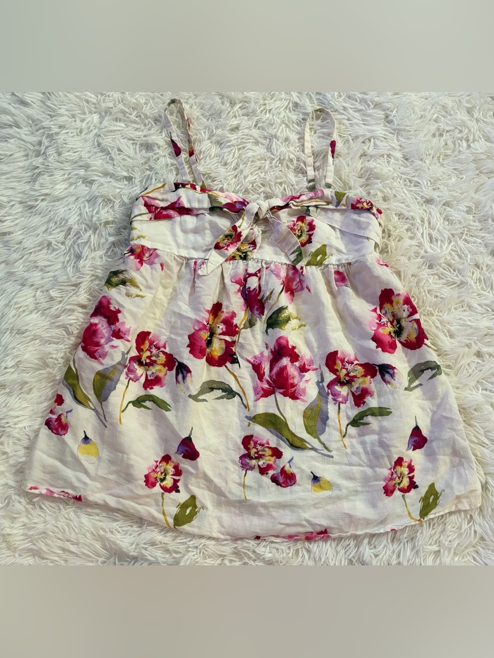 Forever 21 Y2K Fairy Coquette Resort Whimsy Linen Blend Babydoll Tank Floral L